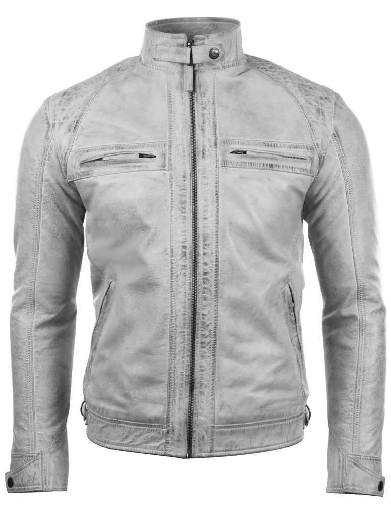44T9 Men's Biker Jacket - Dirty White