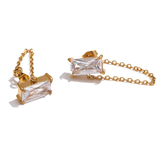 Cleo Luxe 18k Gold Plated Clear Jewel Chain Earrings