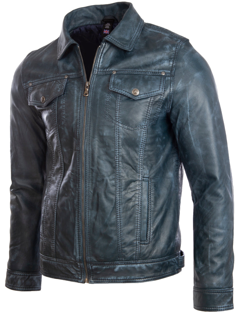 AGQ5 Men's Trucker Harrington Jacket - Frosty Blue