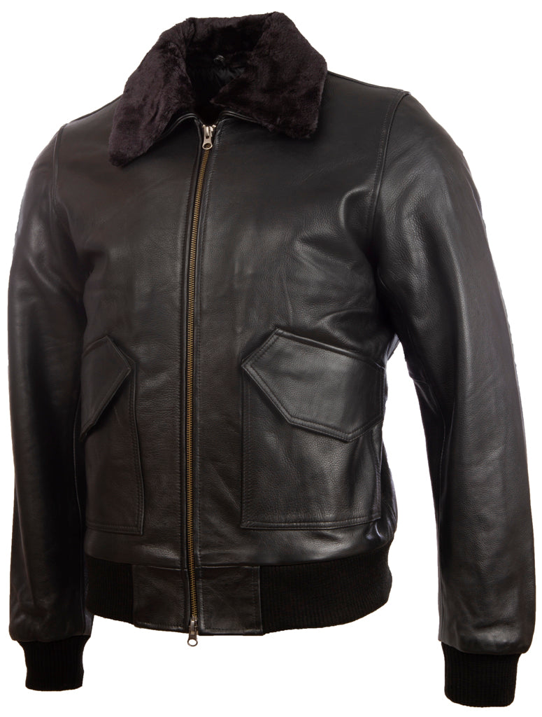 6KT4 Men's Aviator Bomber Jacket - Black