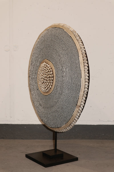 Cameroon Beaded Shield - L - 55cm Black & White 06