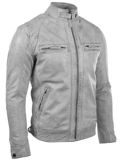 44T9 Men's Biker Jacket - Dirty White