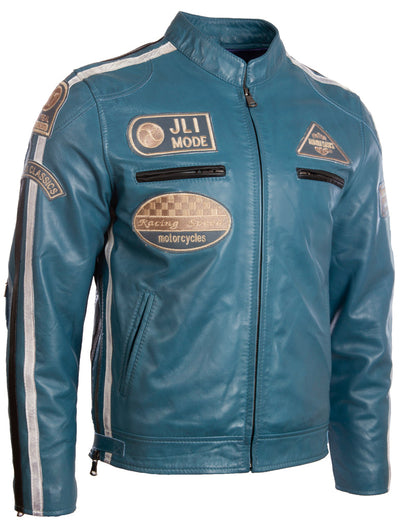 CXUS Men's Racing Biker Jacket - Denim Blue