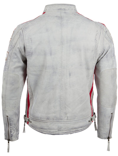 CXUS Men's Racing Biker Jacket - Dirty White