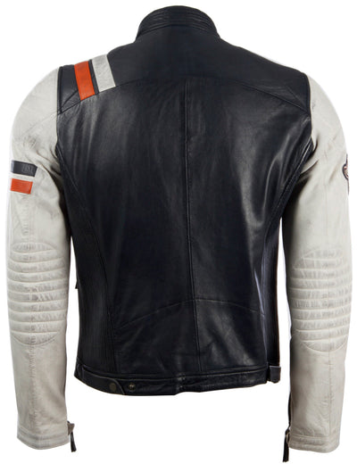3ZS3 Men's Retro Biker Jacket - Navy/White
