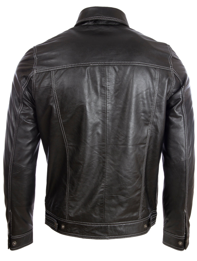 AGQ5 Men's Trucker Harrington Jacket - Black/White