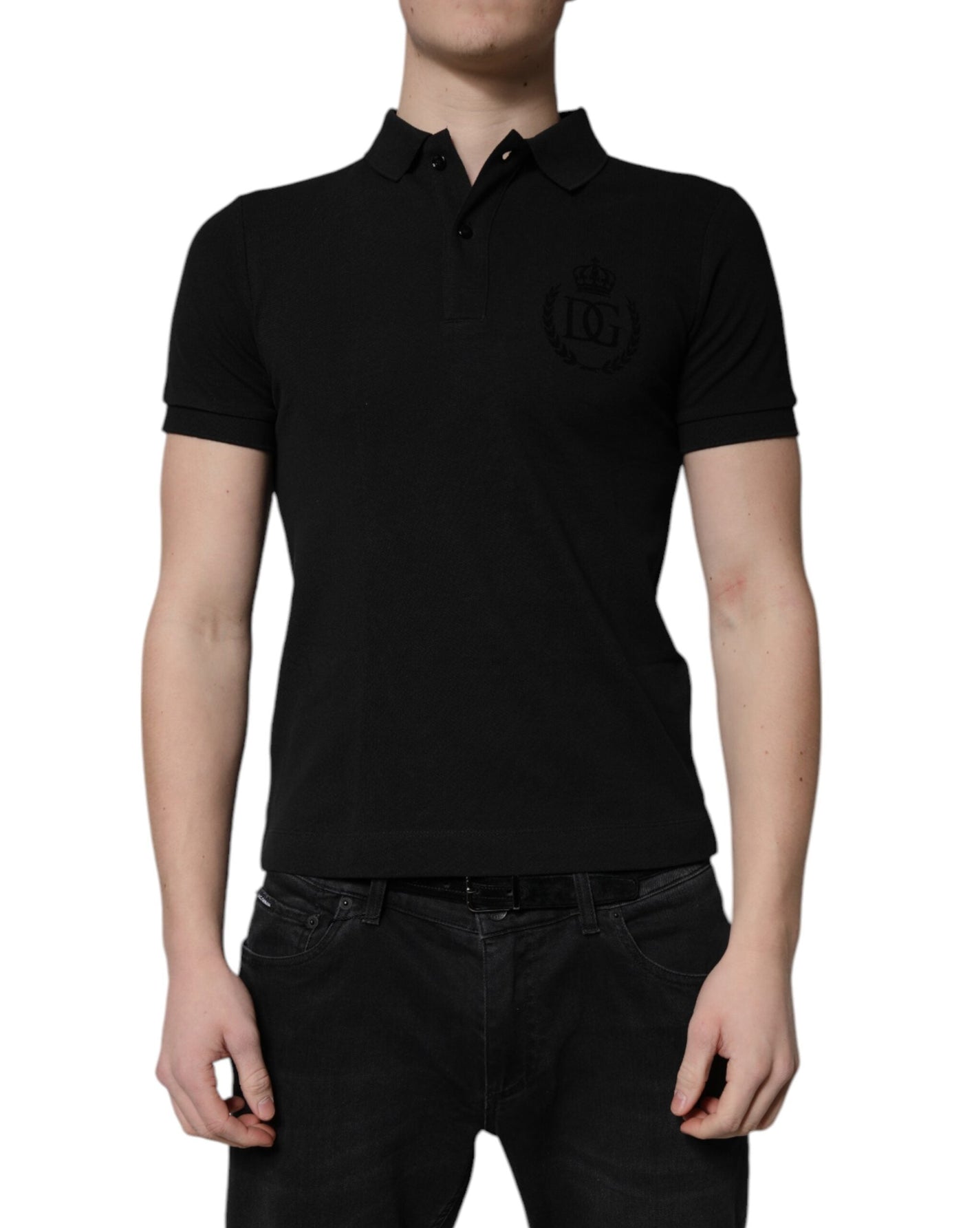 Black Cotton DG Logo Collared Polo T-shirt