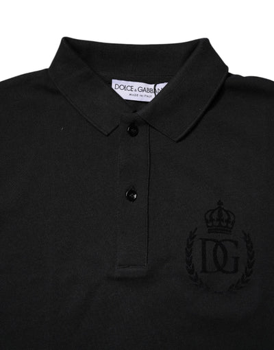 Black Cotton DG Logo Collared Polo T-shirt