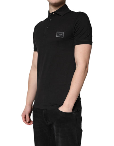 Dark Gray Logo Plaque Cotton Men Polo Shirt T-shirt