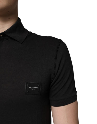 Dark Gray Logo Plaque Cotton Men Polo Shirt T-shirt