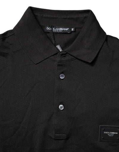 Dark Gray Logo Plaque Cotton Men Polo Shirt T-shirt