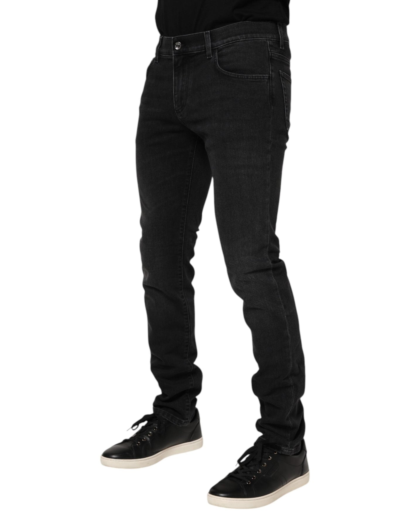 Black Washed Cotton Skinny Denim Jeans
