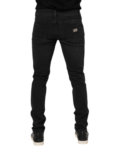 Black Washed Cotton Skinny Denim Jeans