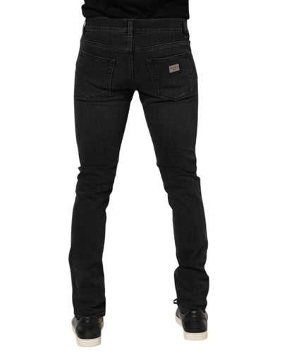 Black Washed Cotton Skinny Denim Jeans