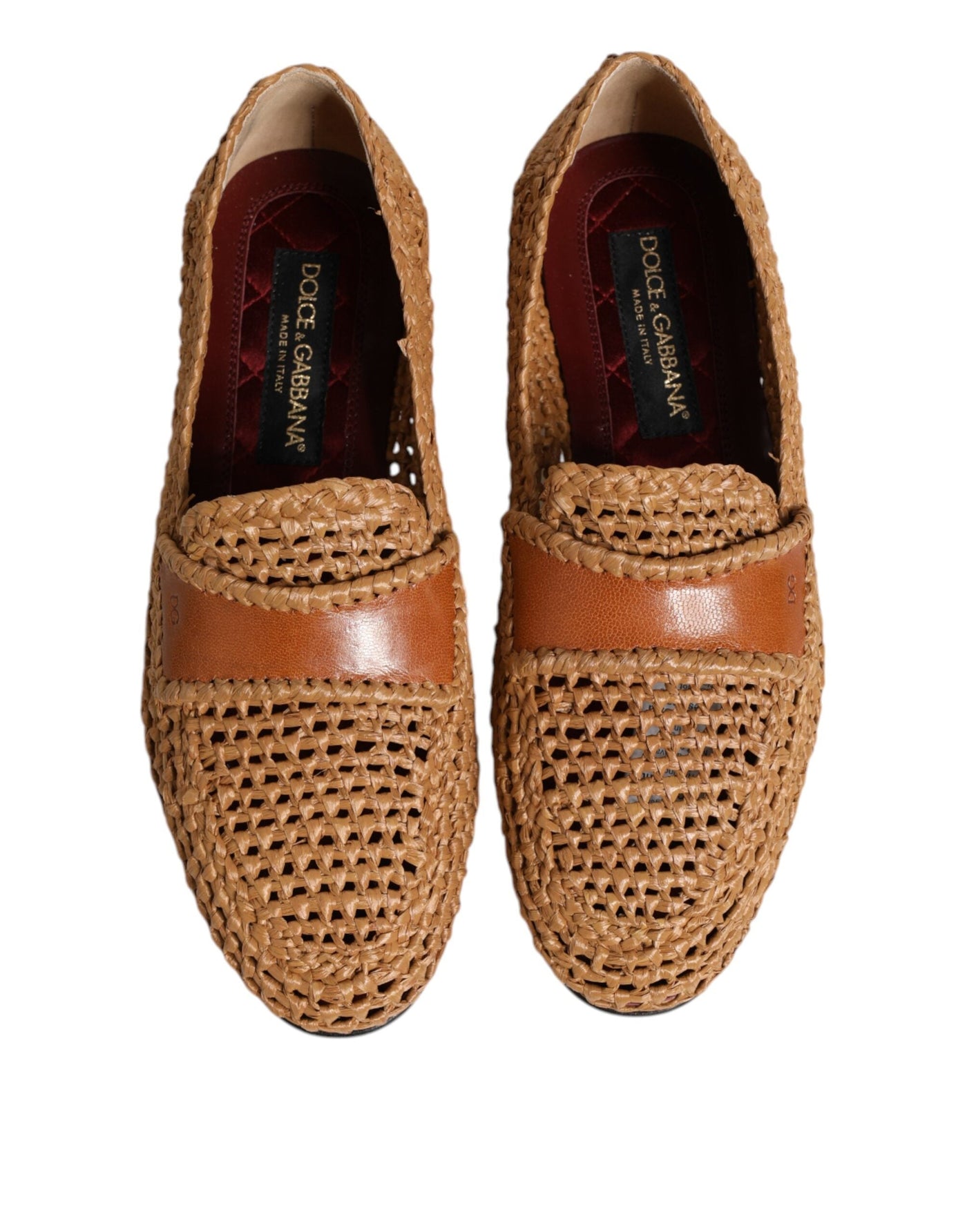 Brown Woven Raffia Slip On Loafers Shoes