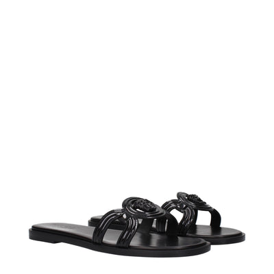 Black Leather Slippers Sandals