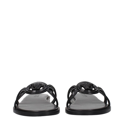 Black Leather Slippers Sandals