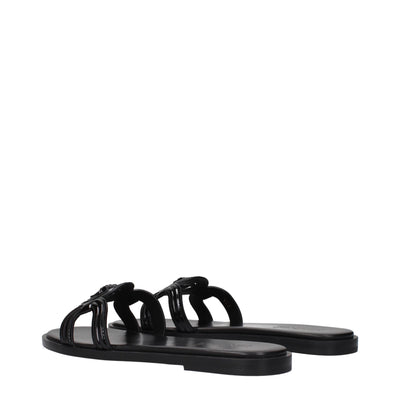 Black Leather Slippers Sandals