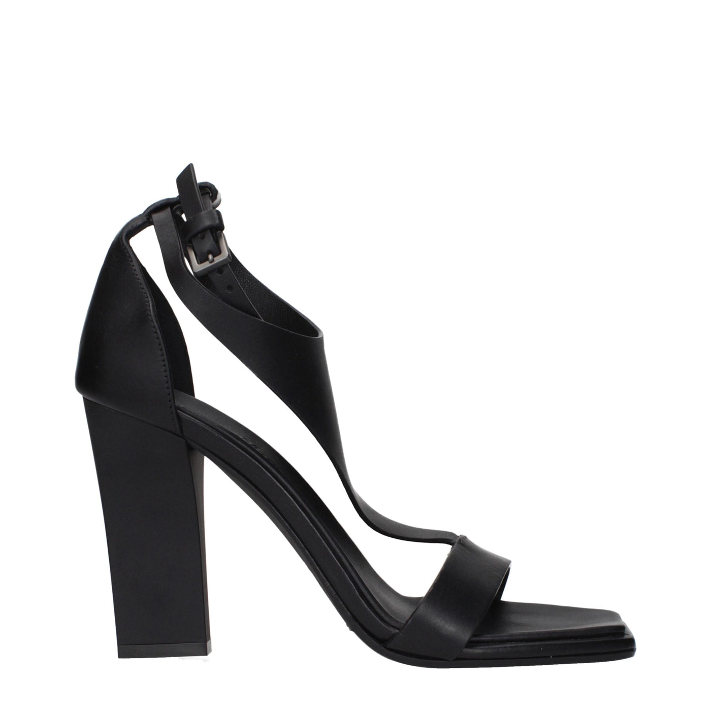 Black Leather Stiletto Heels Sandals