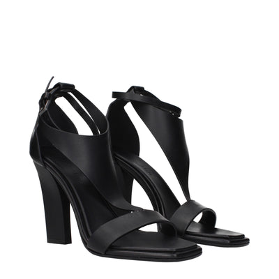 Black Leather Stiletto Heels Sandals