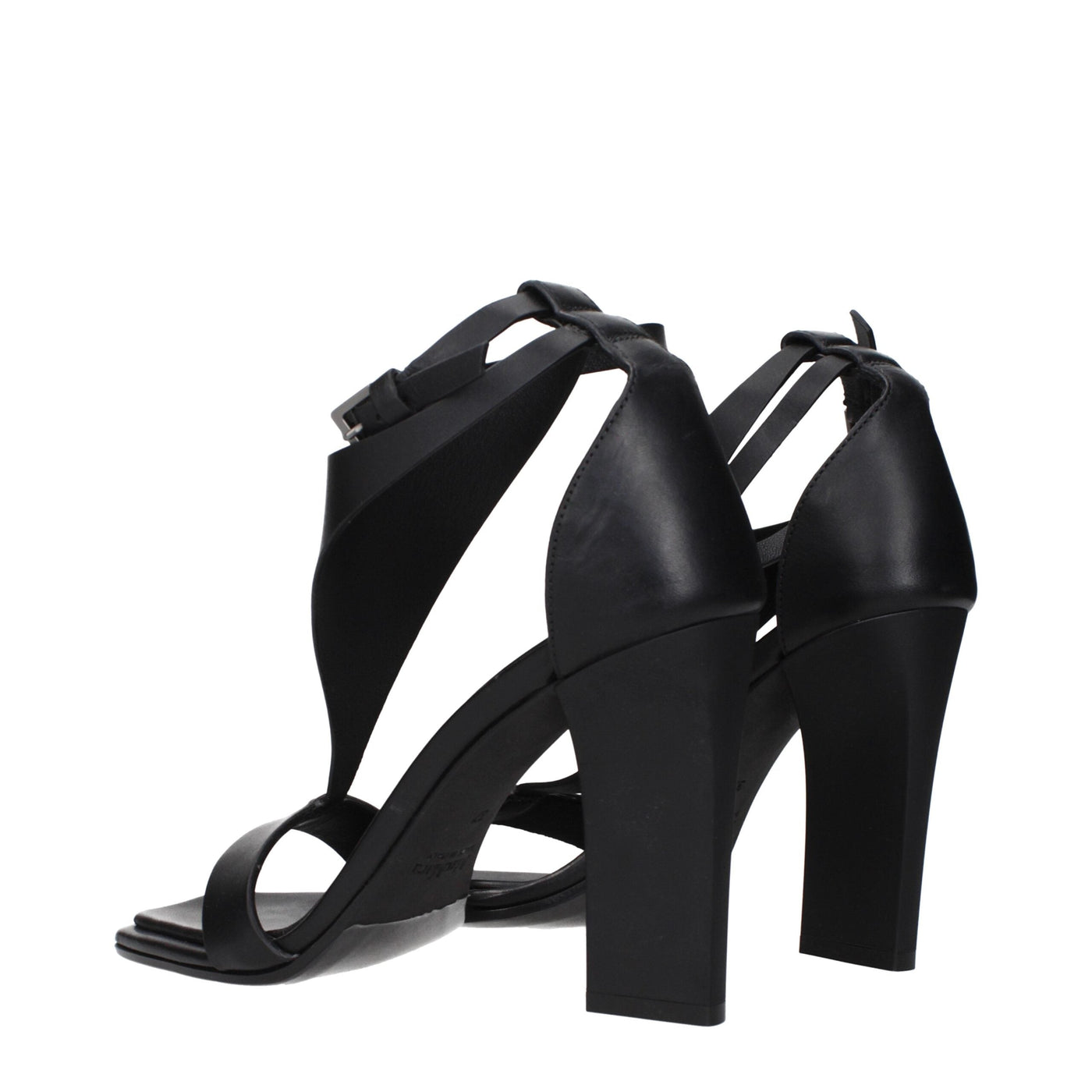 Black Leather Stiletto Heels Sandals
