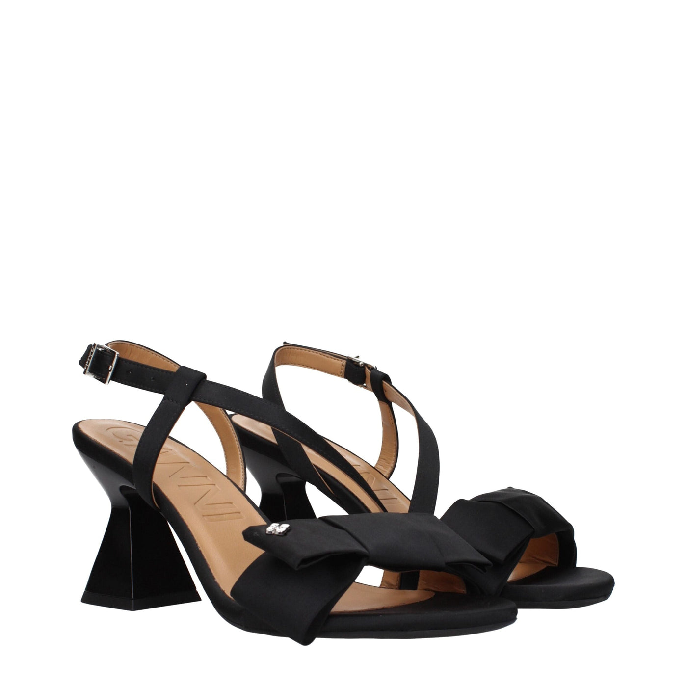 Black Fabric Stiletto Heels Sandals
