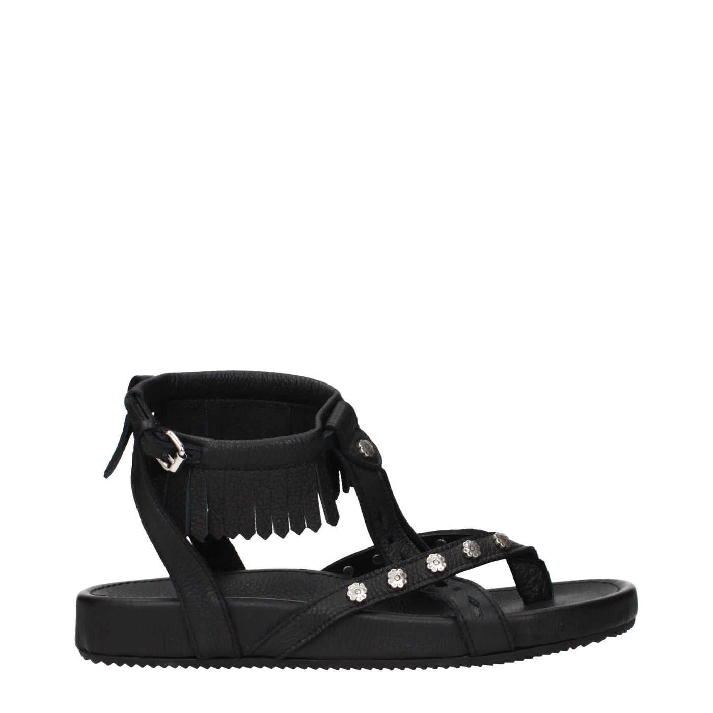 Black Leather Flat Sandals