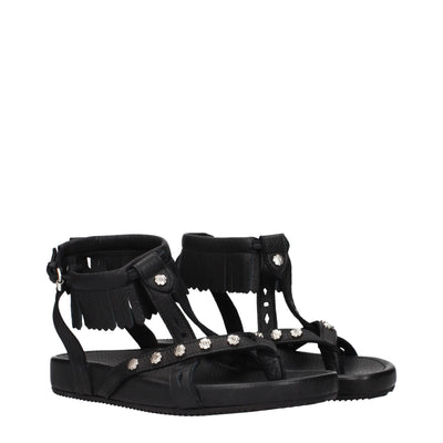 Black Leather Flat Sandals
