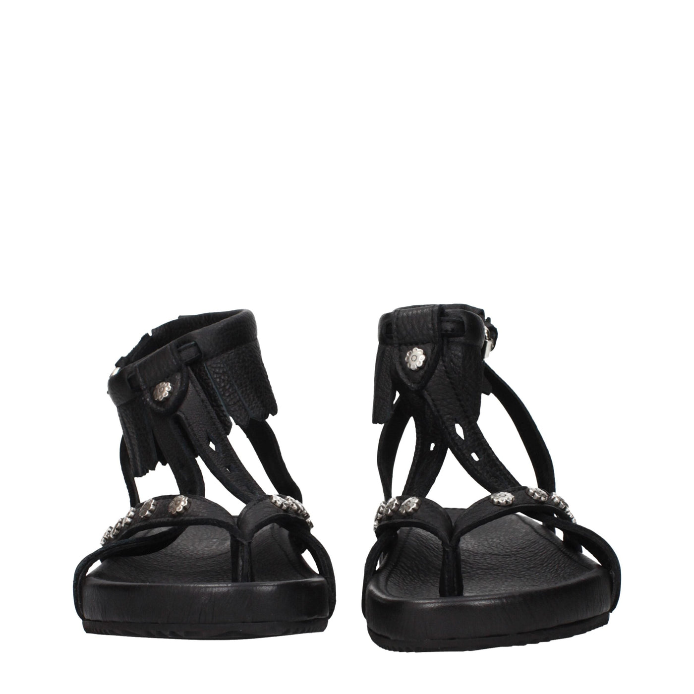 Black Leather Flat Sandals
