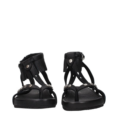Black Leather Flat Sandals