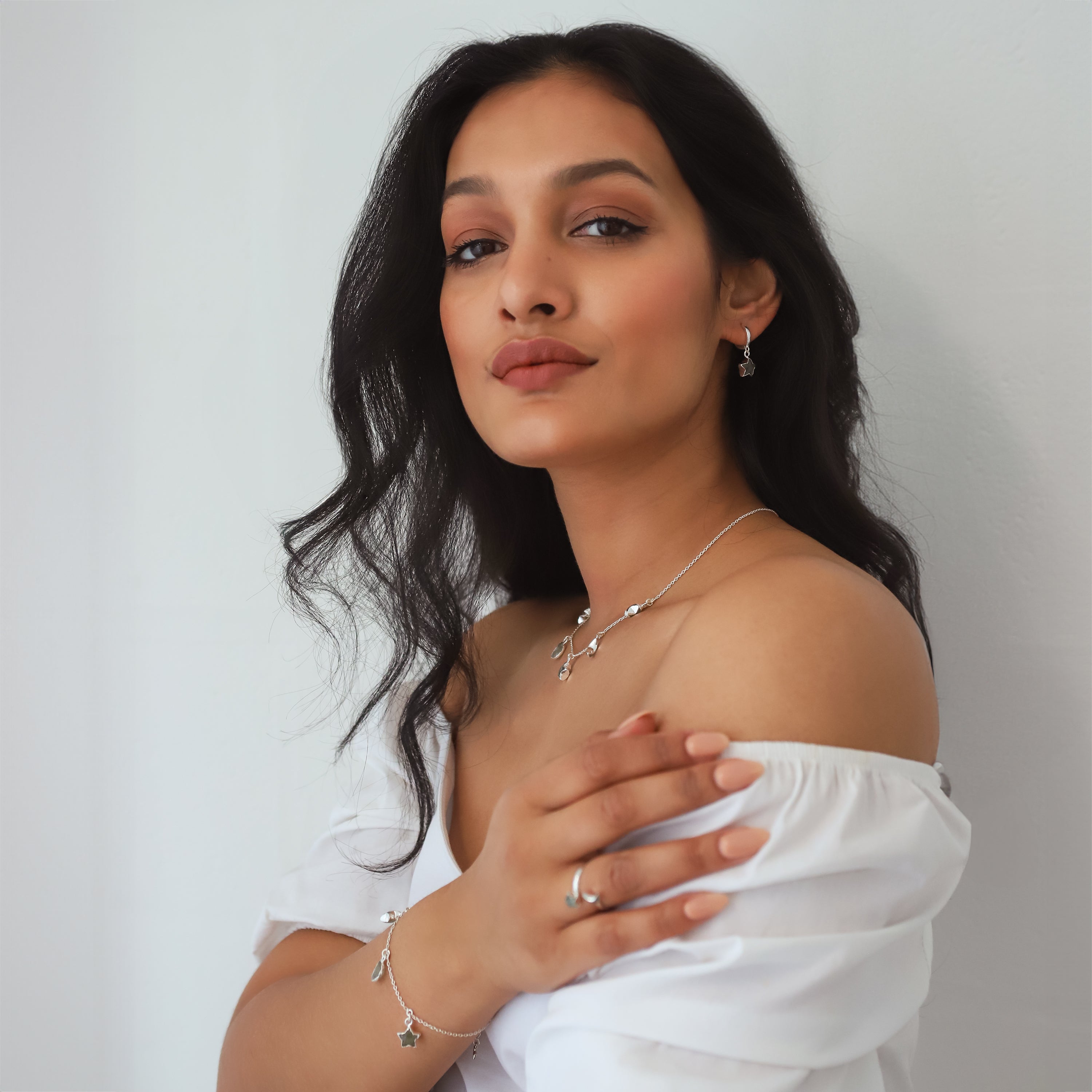 Amelia Aventurine Star & Moon Charm Bracelet | 925 Sterling Silver