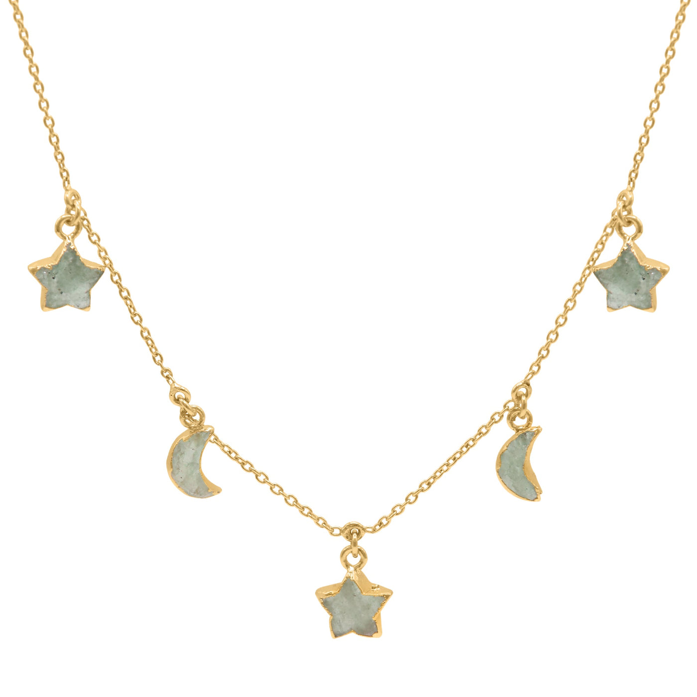Adela Aventurine Star & Moon Charm Necklace | 18k Gold Plated