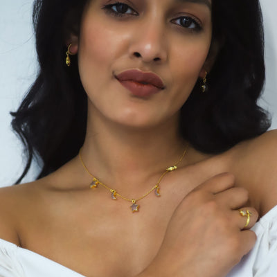 Adela Rose Quartz Star & Moon Charm Necklace | 18k Gold Plated