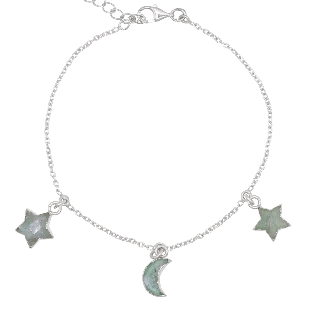 Amelia Aventurine Star & Moon Charm Bracelet | 925 Sterling Silver