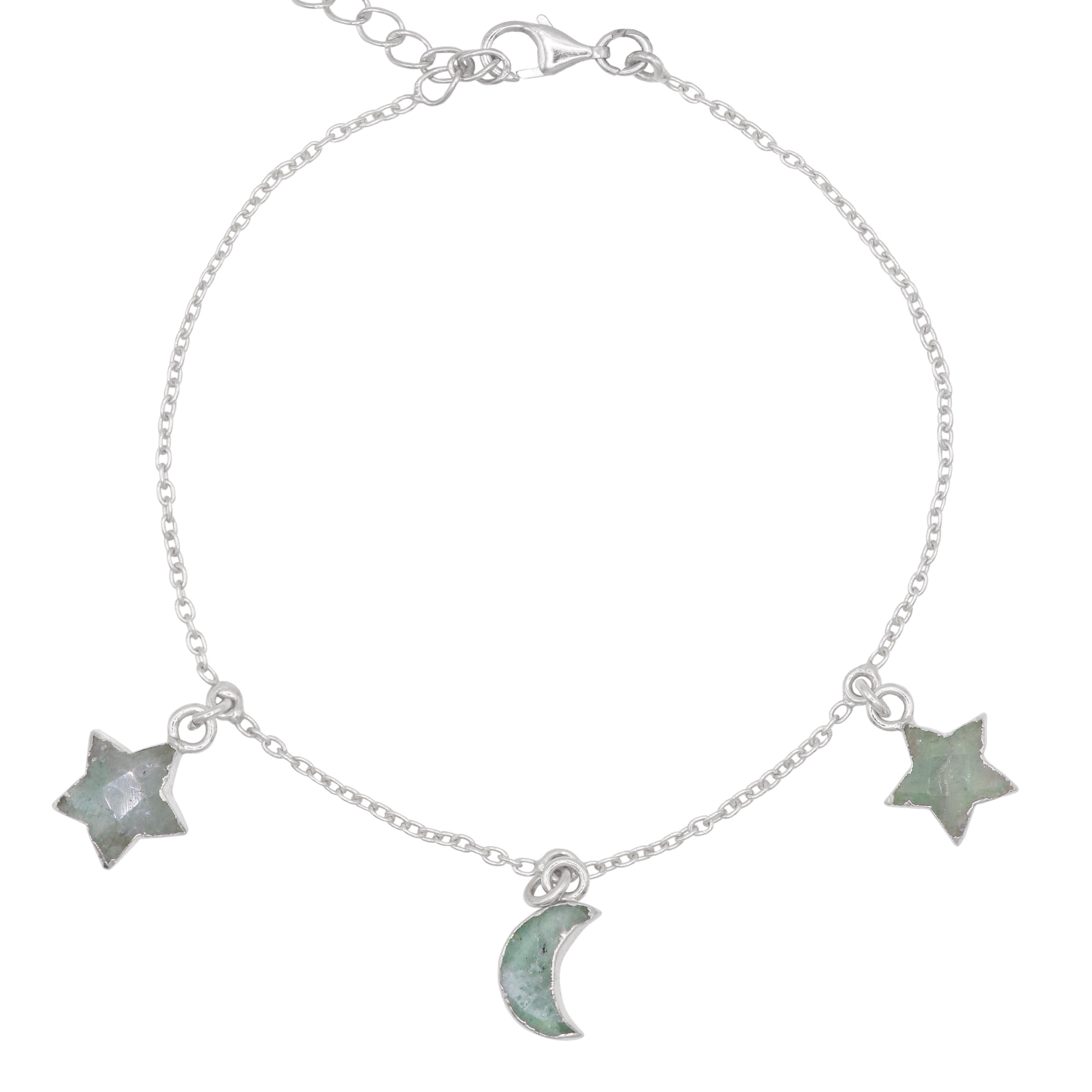Amelia Aventurine Star & Moon Charm Bracelet | 925 Sterling Silver