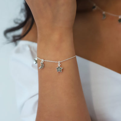 Amelia Aventurine Star & Moon Charm Bracelet | 925 Sterling Silver