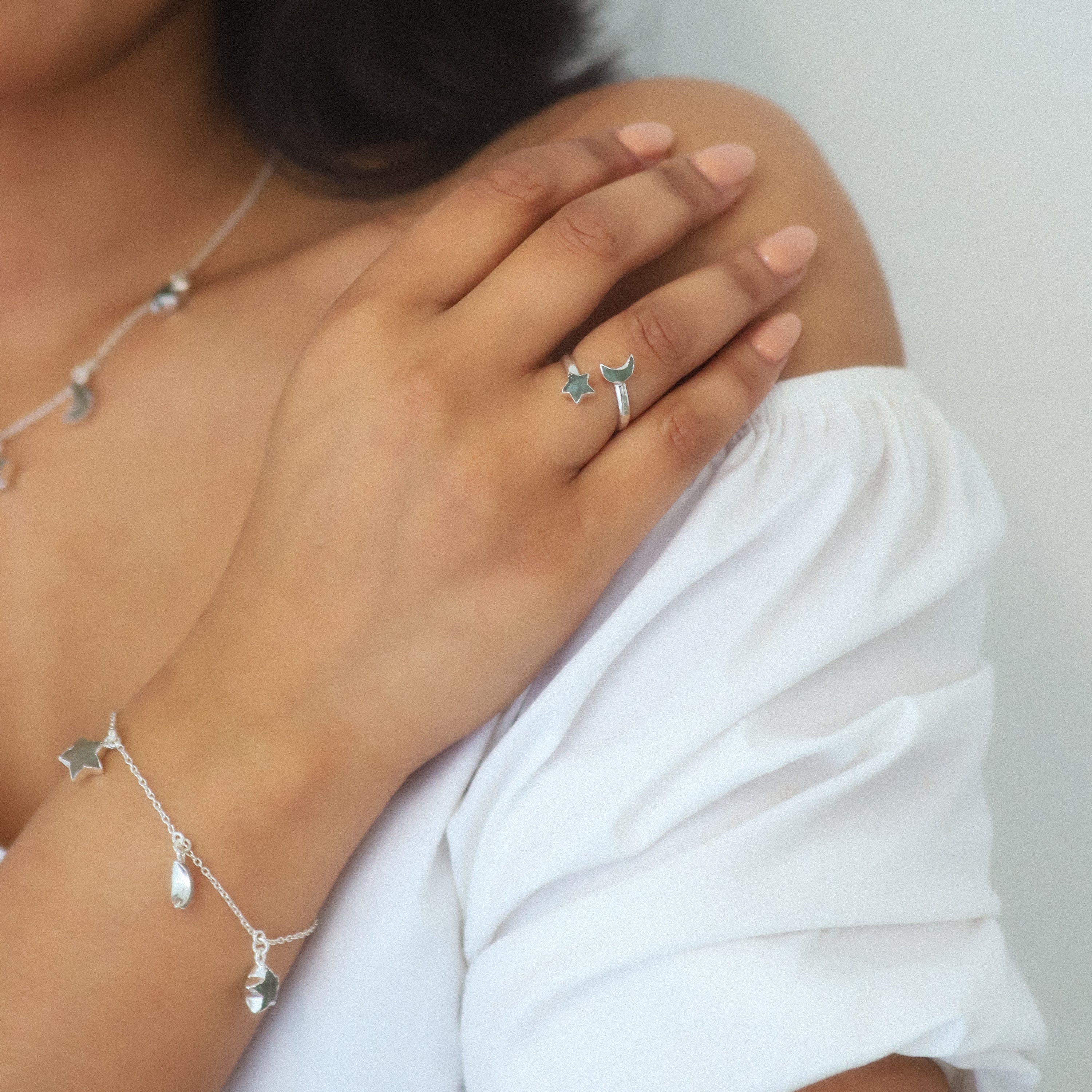 Amelia Aventurine Star & Moon Charm Bracelet | 925 Sterling Silver