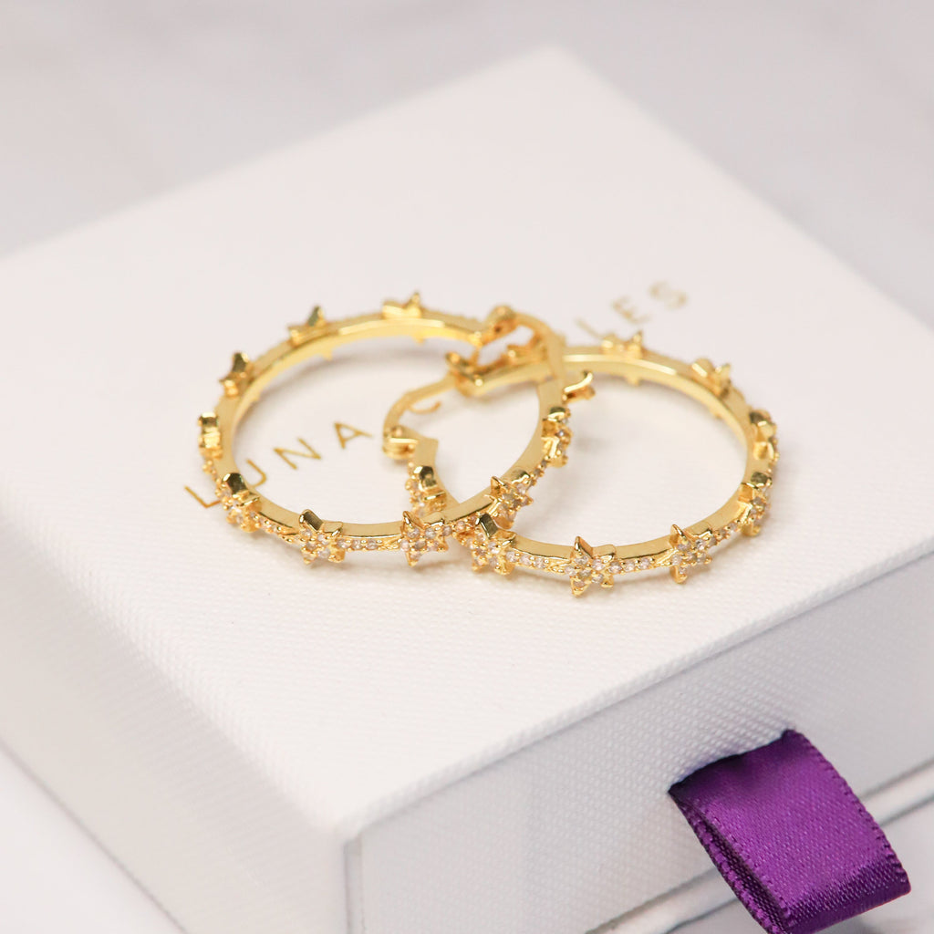Aneira Star Hoop Earrings | 18K Gold Plated