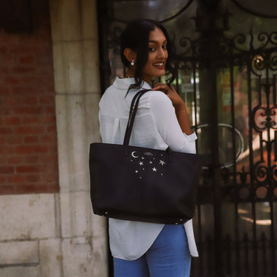 Anya Star Studded Tote Bag - Black & Silver