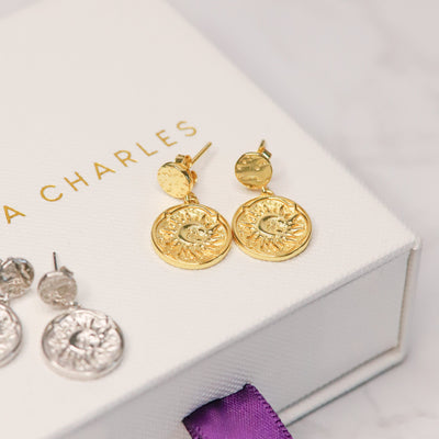 Aruna Sun Coin Drop Earrings | 18k Gold Plated