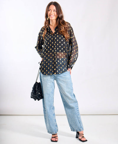 Black Foil Chiffon Oversize Shirt