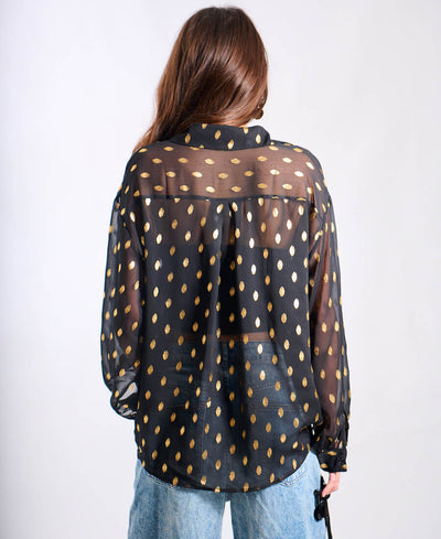 Black Foil Chiffon Oversize Shirt