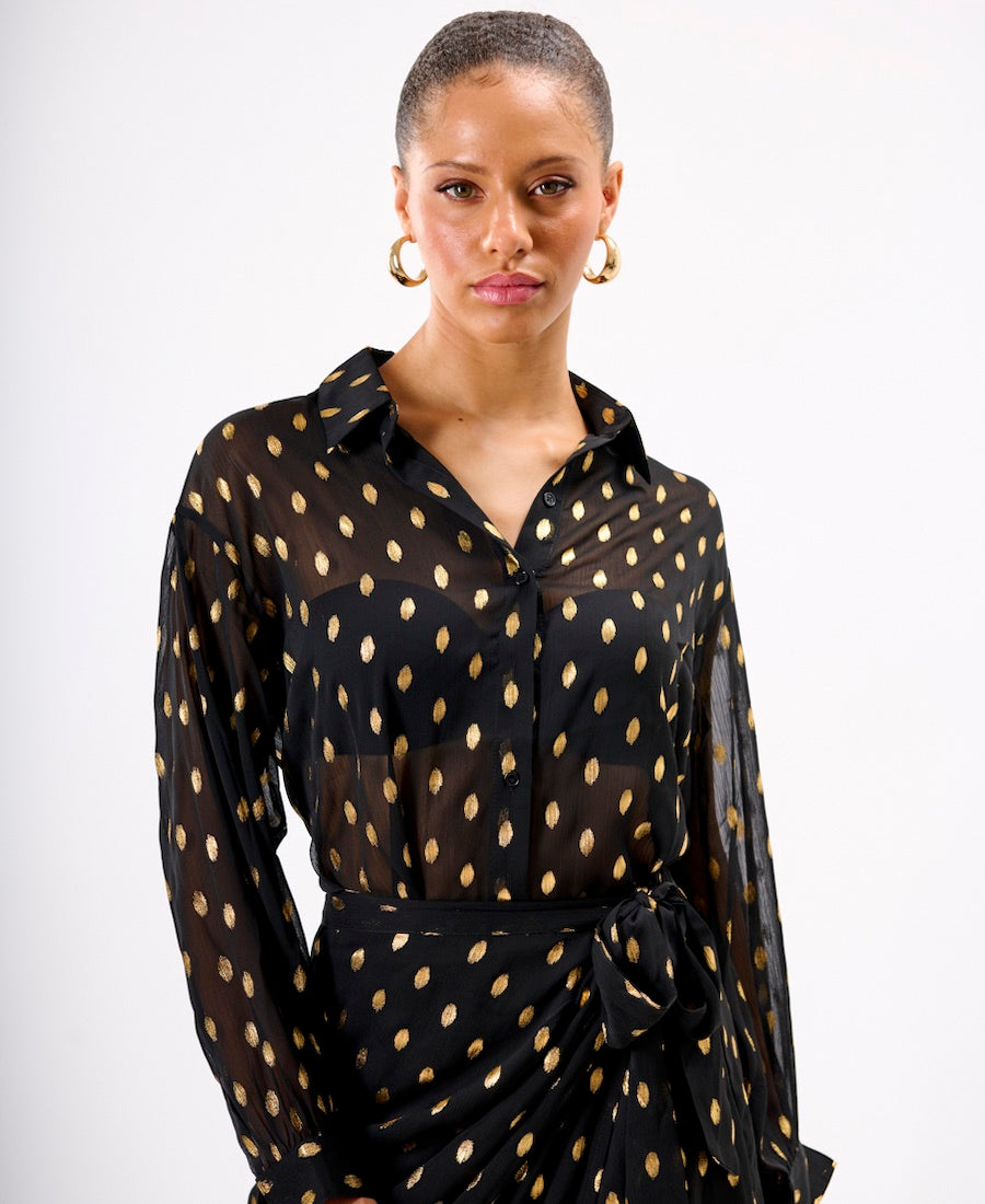 Black Foil Chiffon Oversize Shirt