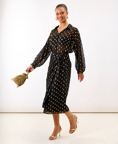 Black Foil Chiffon Oversize Shirt