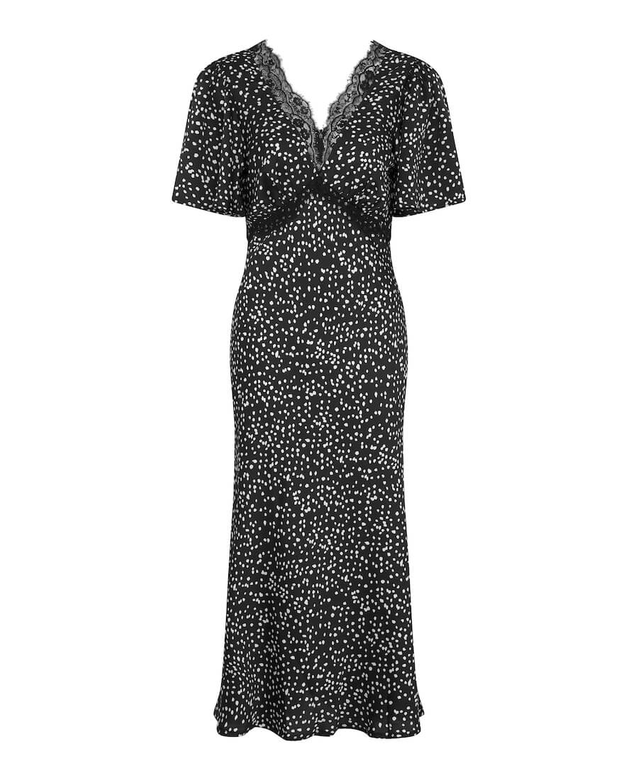 Black Spotty Lace Insert Midi Dress