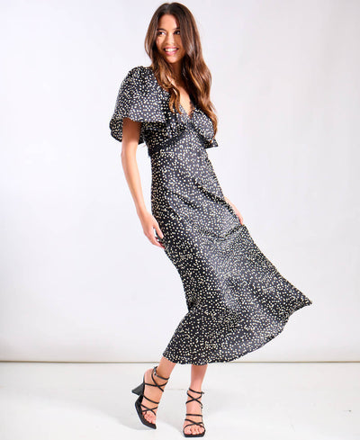 Black Spotty Lace Insert Midi Dress