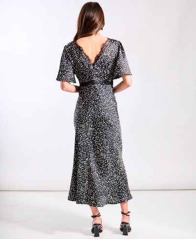 Black Spotty Lace Insert Midi Dress
