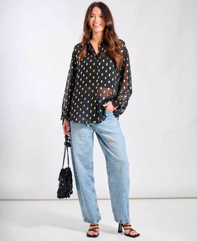 Black Foil Chiffon Oversize Shirt