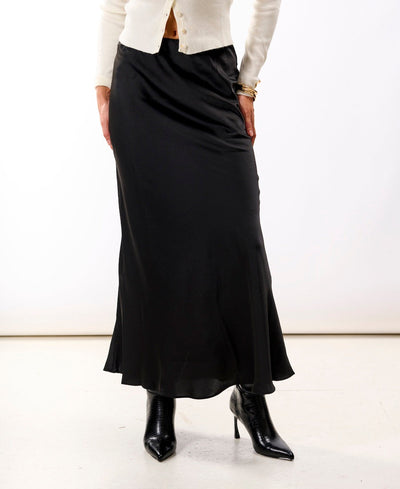Black Satin Maxi Slip Skirt