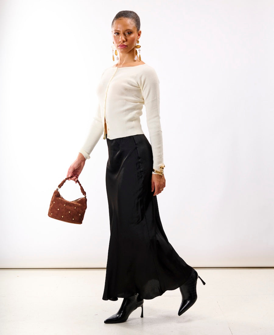 Black Satin Maxi Slip Skirt